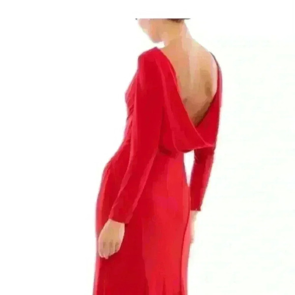 Leena By Mac Duggal Long Sleeve Cowl Back Red Jersey Gown 25929-New - Picture 16 of 16